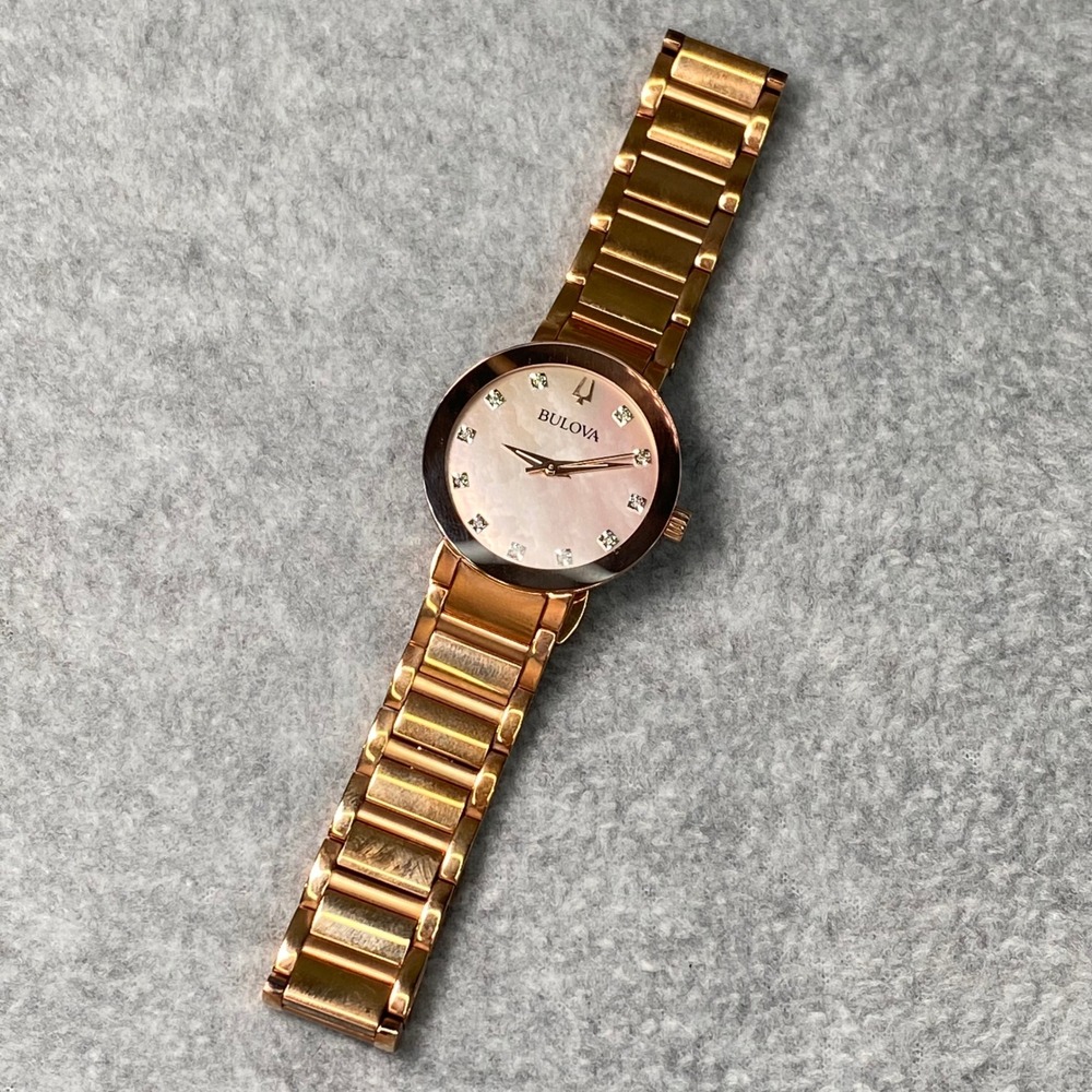 Bulova 97P132 Watch Women's OS Rose Gold Diamond Mother of Pearl Luxury Gift EUC